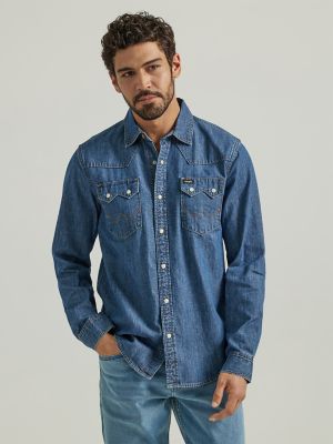 Wrangler pearl snap deals denim shirt