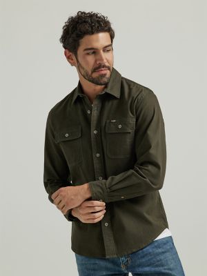 Green denim hot sale shirt men