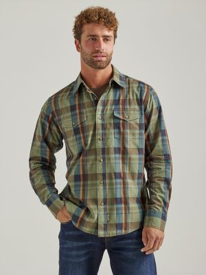 DeeCee Madras Check Long-Sleeve Western Shirt, Made in USA, Men's XL Equivalent unclear navy blue type Vintage Second Hand