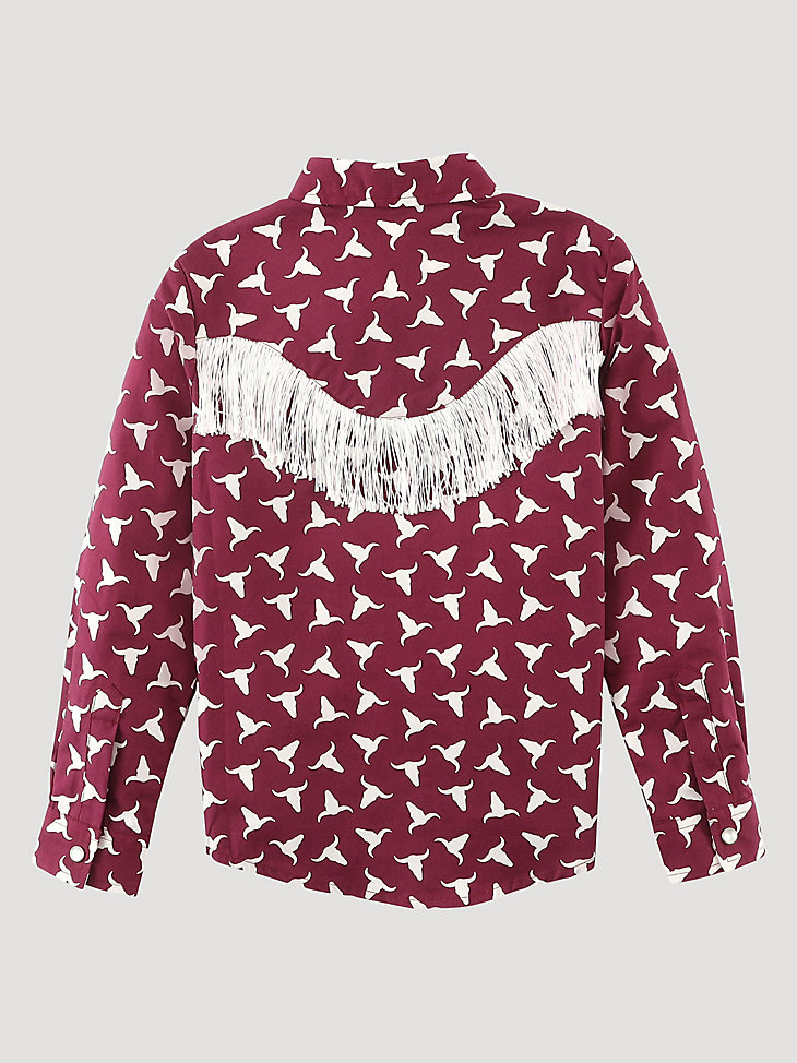 Girl's Fringe Steerhead Western Snap Shirt in Burgundy alternative view