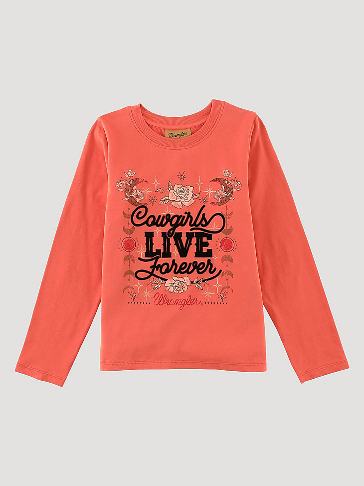Girl's Long Sleeve Cowgirls Graphic Tee in Ginger main view