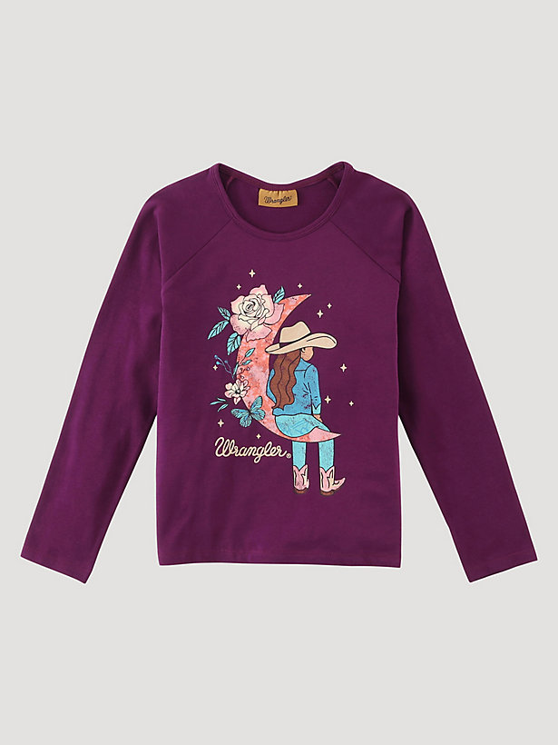 Girl's Long Sleeve Lounging Cowgirl Graphic Tee in Purple