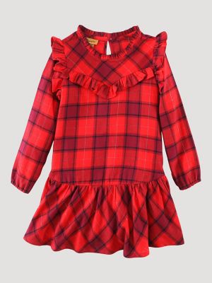 Girl's Ruffle Yoke Drop Waist Flannel Dress | GIRLS | Wrangler®
