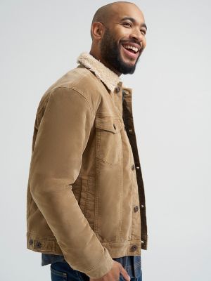 Men's Wrangler&reg; Sherpa Lined Corduroy Trucker Jacket in Acorn alternative view 7