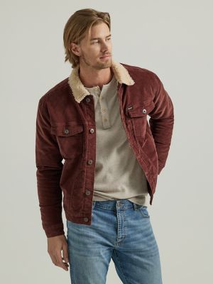 Men's Wrangler® Sherpa Lined Corduroy Trucker Jacket in Bitter Chocolate