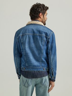 Men's Wrangler® Sherpa Lined Denim Jacket in Mid Wash