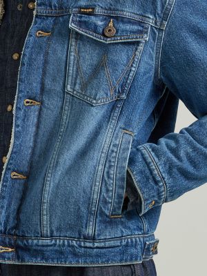 Men's Wrangler® Sherpa Lined Denim Jacket in Mid Wash