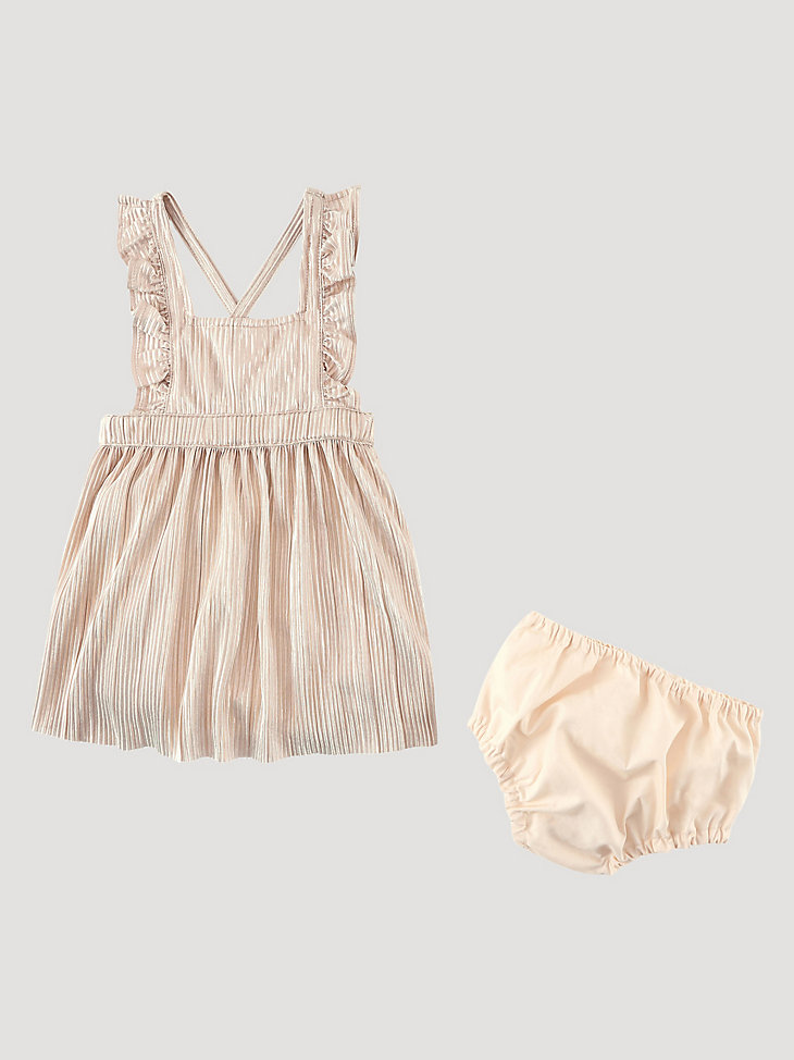 Little Girl's Pleated Pinafore Dress in Rose Gold main view