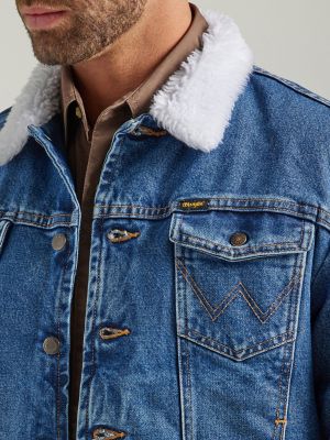 Wrangler® Western Sherpa Lined Denim Jacket in Stonewash Sherpa