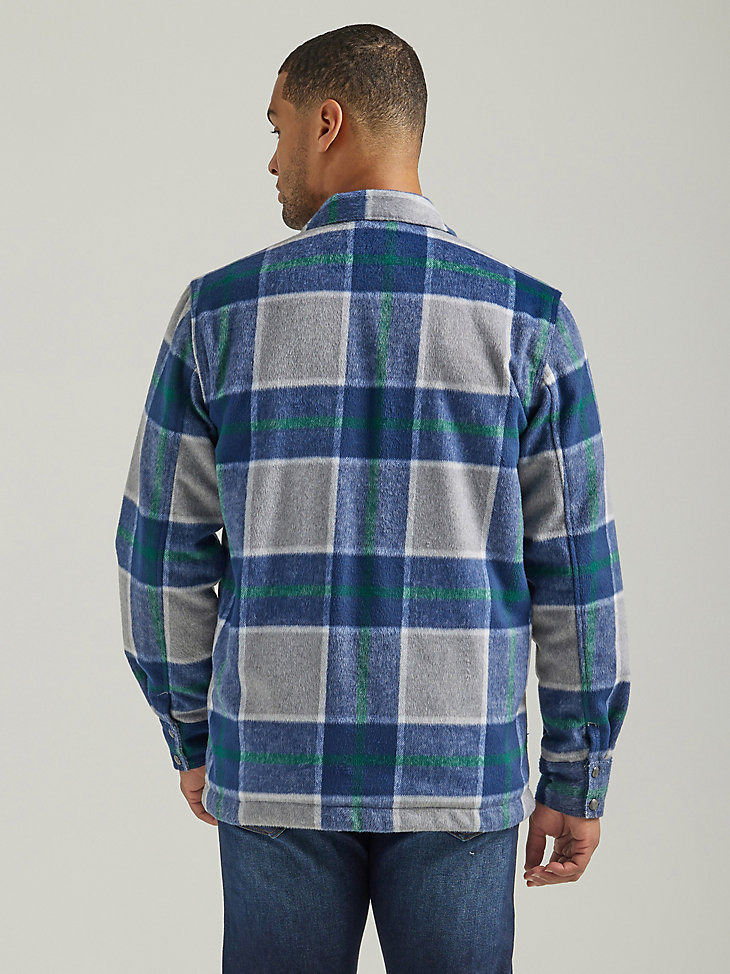 Men's Wrangler Full Zip Sherpa Lined Flannel Shirt Jacket in Pebble alternative view