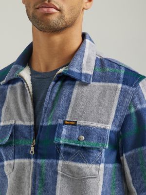 Men's Wrangler Full Zip Sherpa Lined Flannel Shirt Jacket