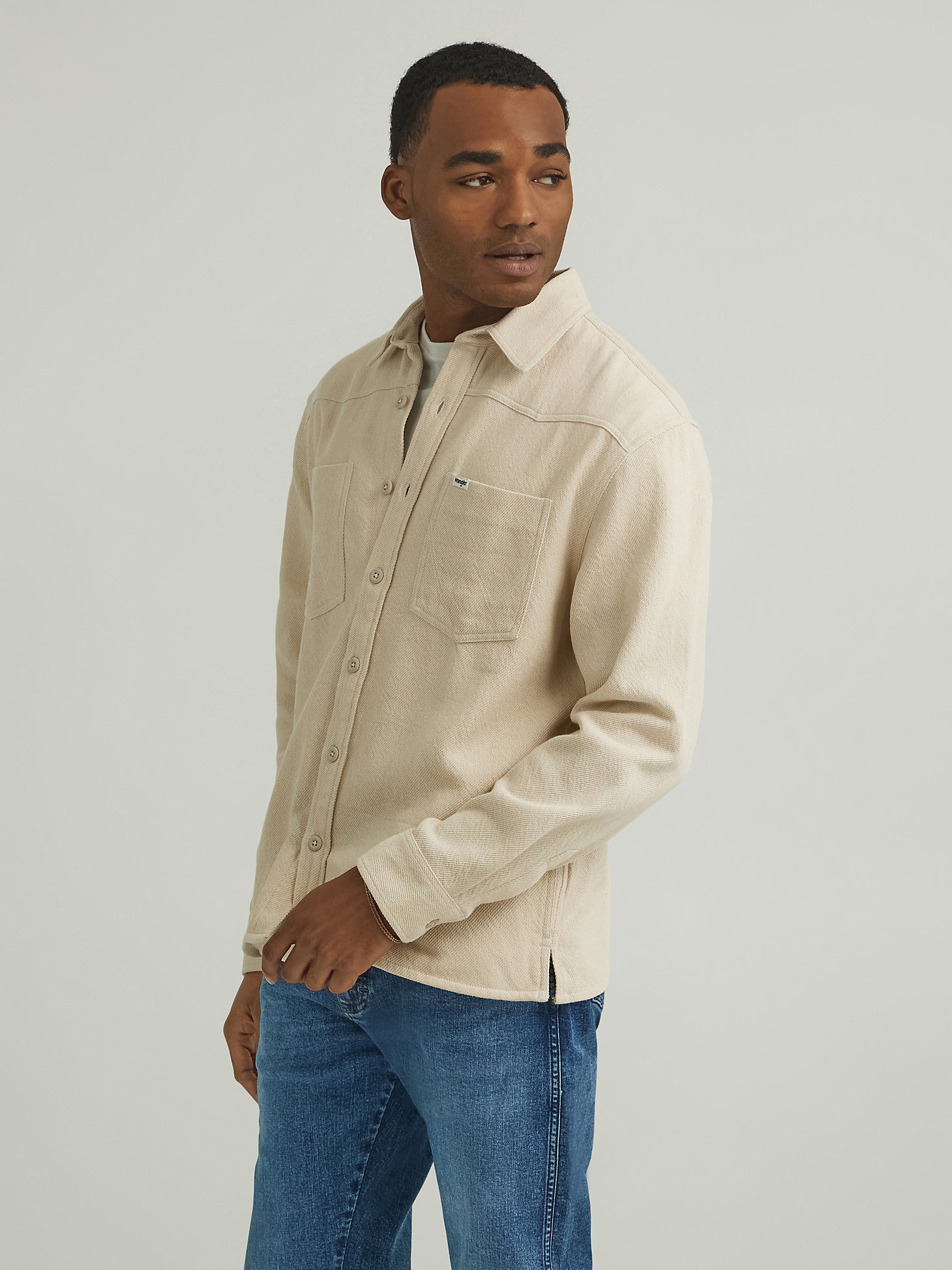 Men's Twill Overshirt in Oatmeal alternative view 2