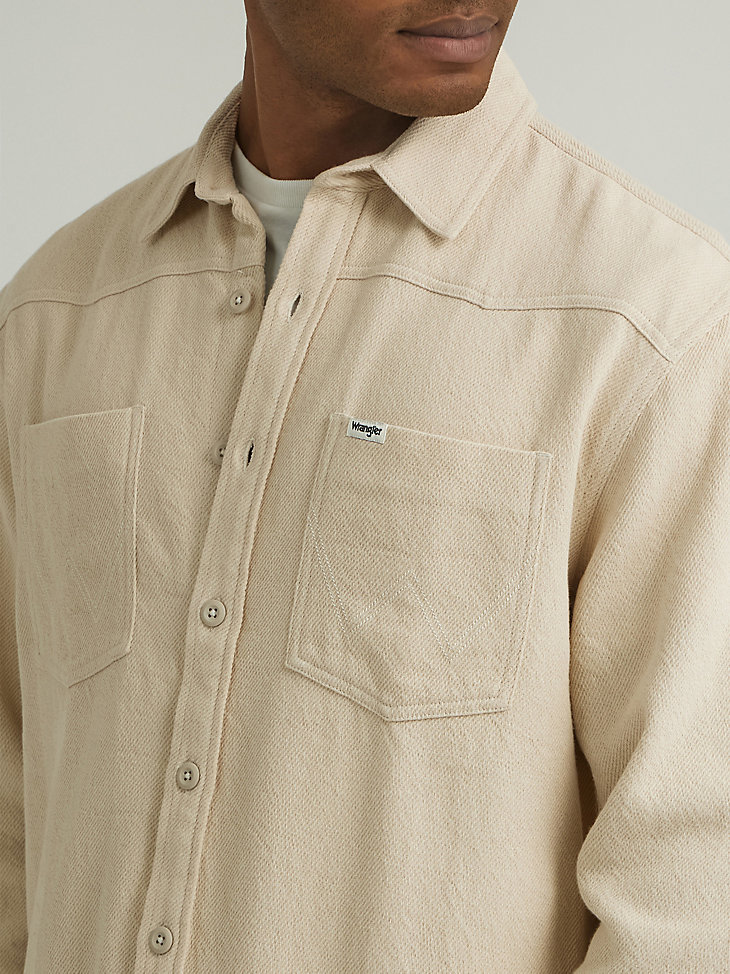 Men's Twill Overshirt in Oatmeal alternative view 4