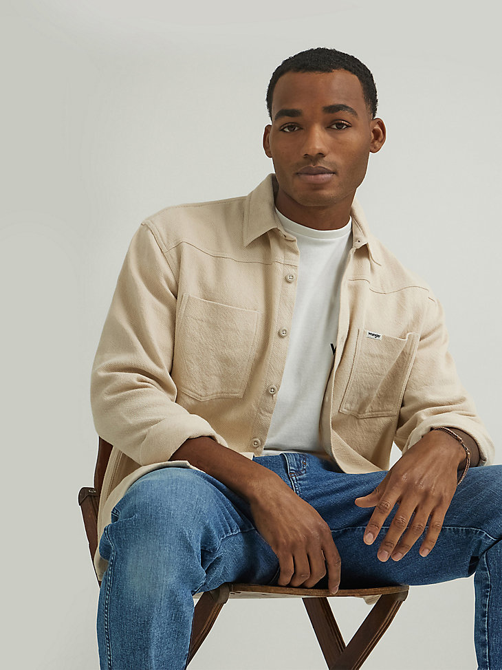 Men's Twill Overshirt in Oatmeal main view