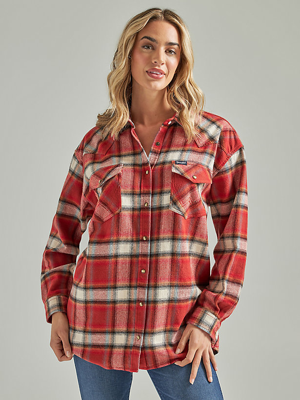 Women's Wrangler Retro® Long Sleeve Boyfriend Fit Flannel Plaid Shirt