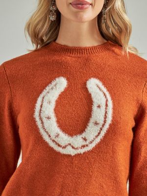 Wrangler Retro Fuzzy Horseshoe Sweater in Orange | Size 2XL