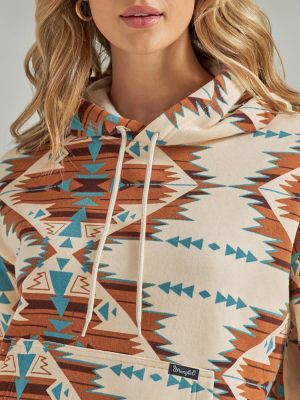 Wrangler Women's Southwestern Print Cinch Bottom Cropped Hoodie