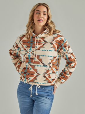 Women's Western Ethnic Style Print Aztec Hoodie Pullover Tops, Cowgirl  Rhombus Printed Hooded Sweatshirt Outerwear