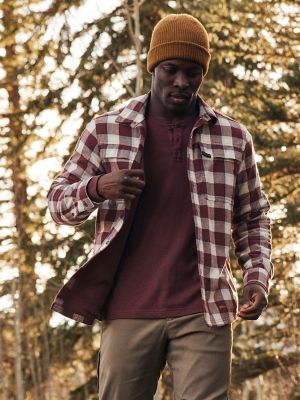 Lucky Brand Plaid Cotton Stretch Flannel Snap-up Western Shirt In Brown/  Red