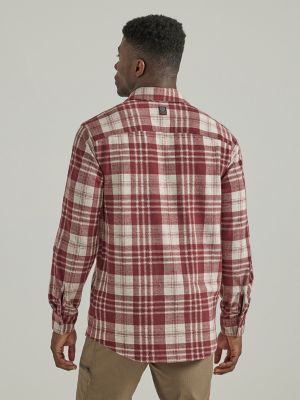 Wrangler ATG Men's Campsite Burgundy & Cream Plaid Long Sleeve Shirt