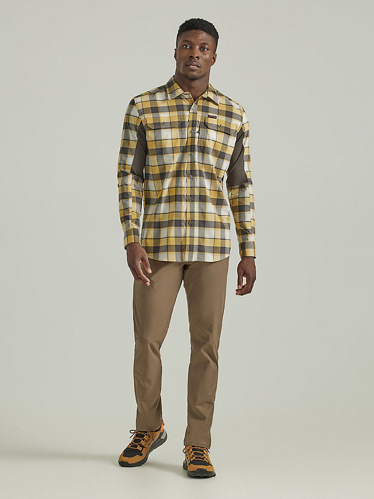 ATG By Wrangler™ Plaid Mixed Material Shirt in Travertine alternative view