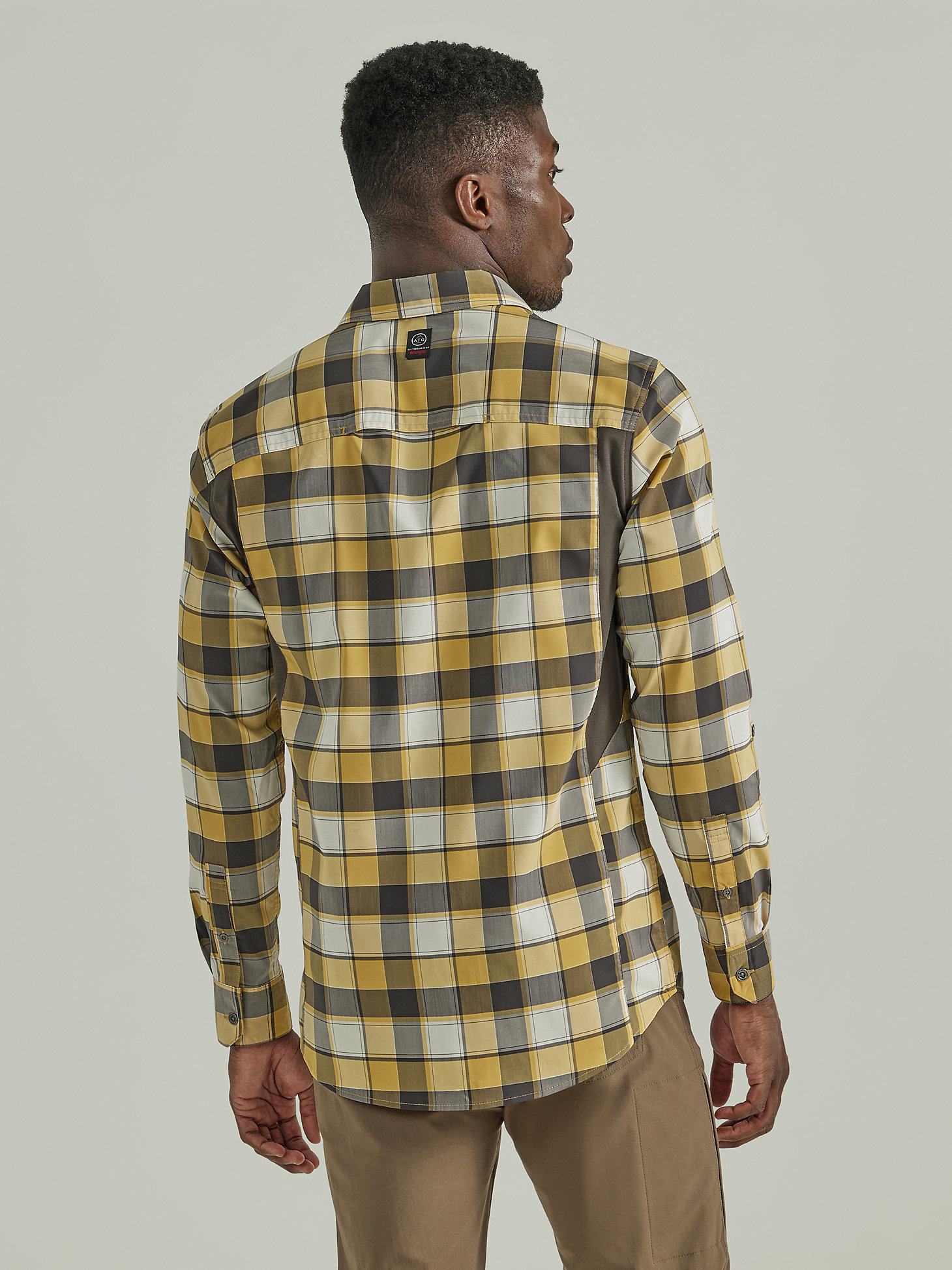 ATG By Wrangler™ Plaid Mixed Material Shirt in Travertine alternative view 2