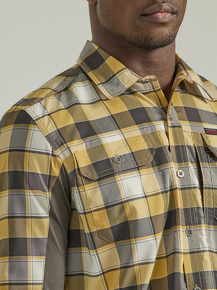 ATG By Wrangler™ Plaid Mixed Material Shirt in Travertine alternative view 4
