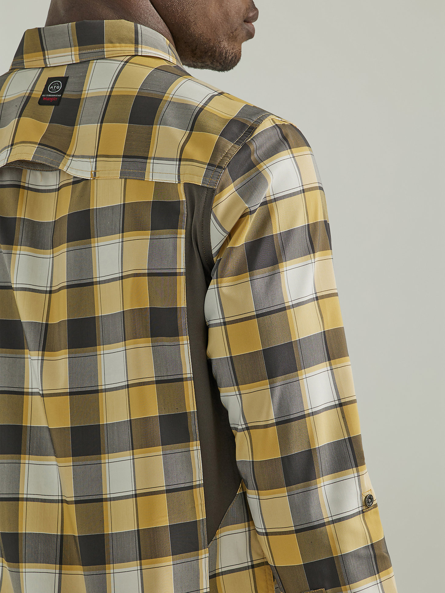 ATG By Wrangler™ Plaid Mixed Material Shirt in Travertine alternative view 5