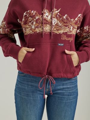 Women's Wrangler Retro® Cowboy Panorama Graphic Cinched Hoodie in Port  Royale