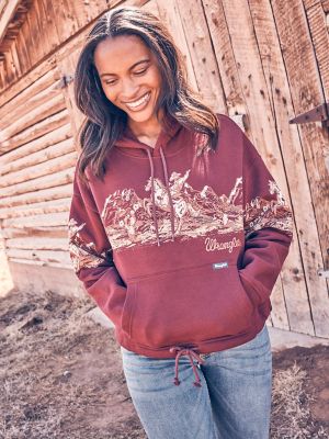 Women s Wrangler Retro Cowboy Panorama Graphic Cinched Hoodie in Port Royale