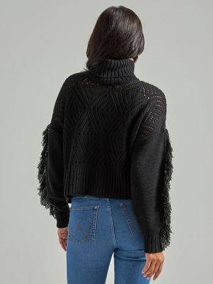 Black sweater outlet with fringe