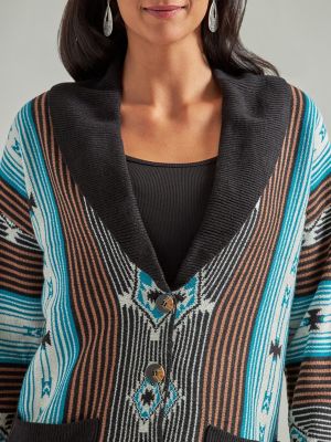 Wooden buttons shawl-collar cardigan