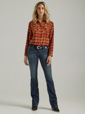 Women's Essential Long Sleeve Flannel Plaid Western Snap Shirt