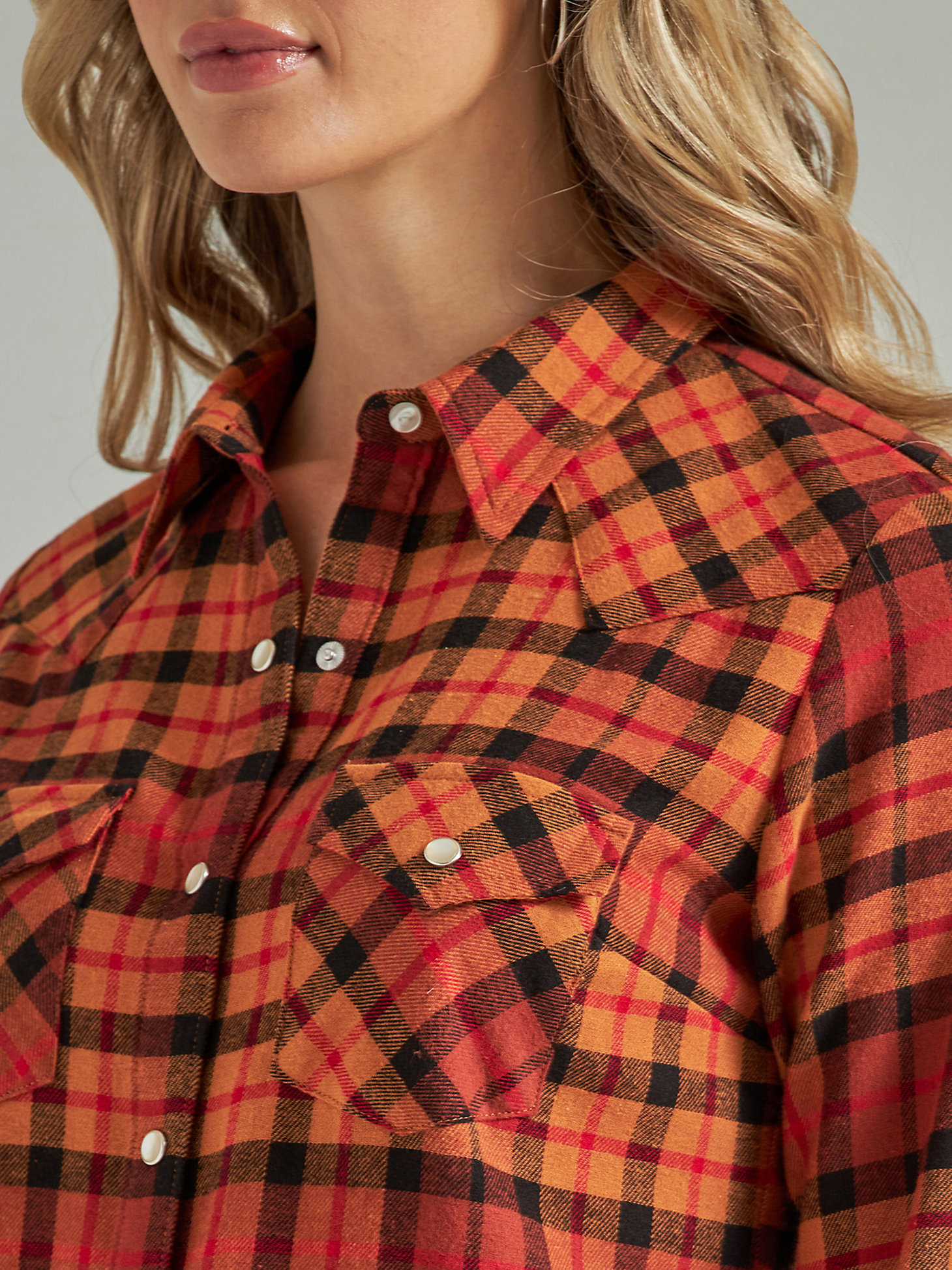 Women's Essential Long Sleeve Flannel Plaid Western Snap Shirt in Adobe alternative view 3