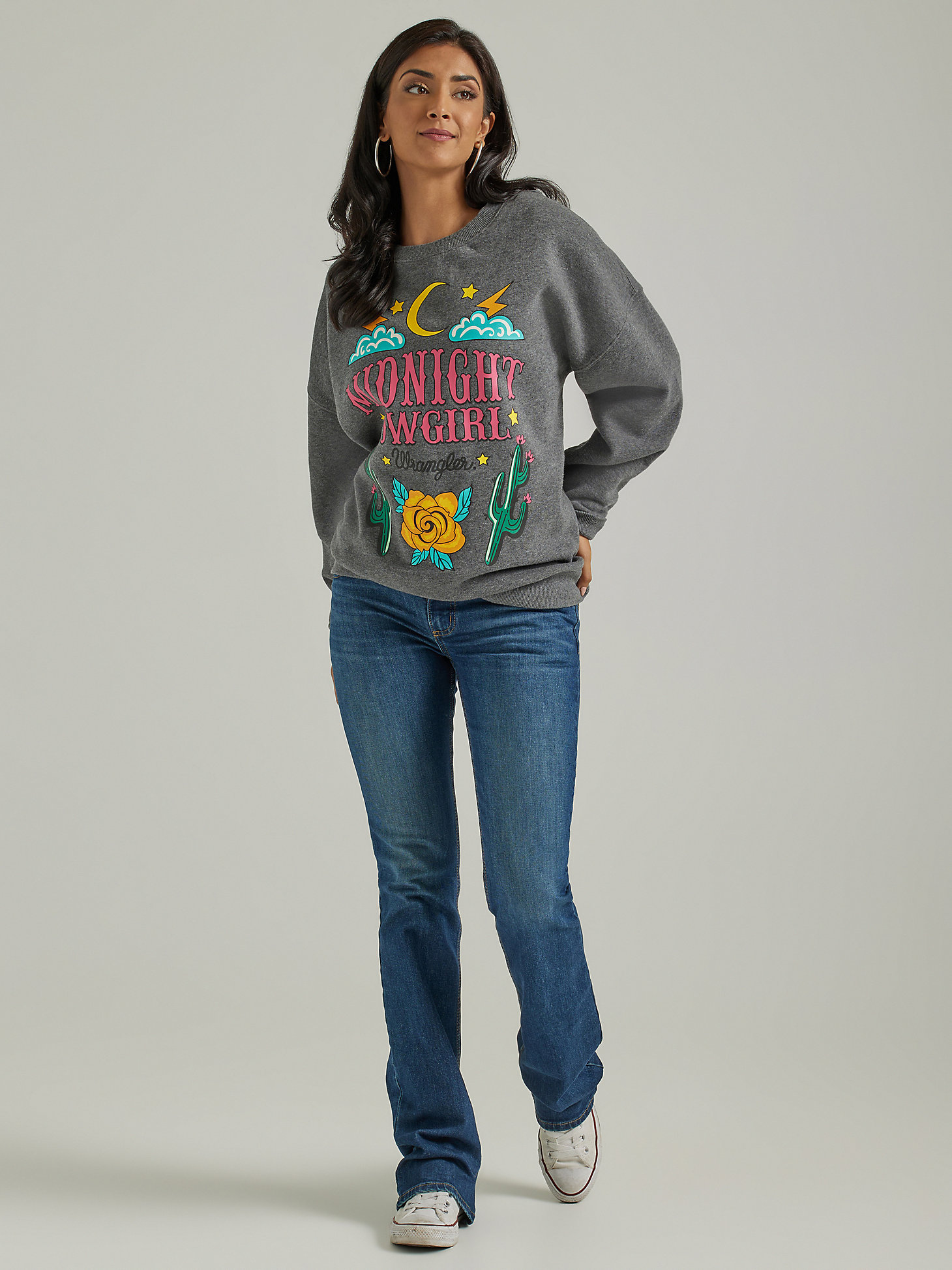 Women's Wrangler Retro® Midnight Cowgirl Oversized Sweatshirt in Grey alternative view 1