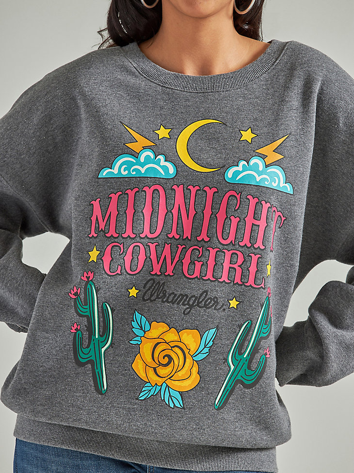 Women's Wrangler Retro® Midnight Cowgirl Oversized Sweatshirt in Grey alternative view 3