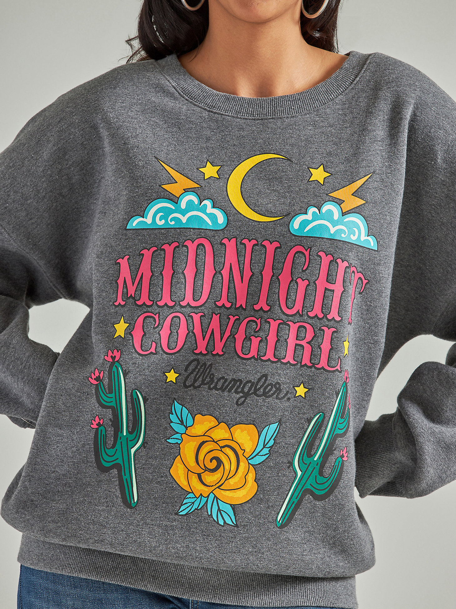 Women's Wrangler Retro® Midnight Cowgirl Oversized Sweatshirt in Grey alternative view 3