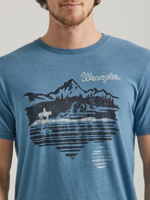 Wrangler Mens Outdoor Cowboyboy Graphic T-Shirt Medium Blue Size M