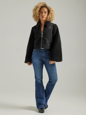 Women's Wrangler Retro® Denim Contrast Sleeve Jacket in Black