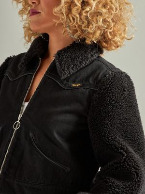 Womens black outlet borg denim jacket