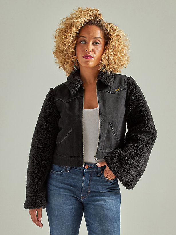 Women's Wrangler Retro® Denim Contrast Sleeve Jacket in Black