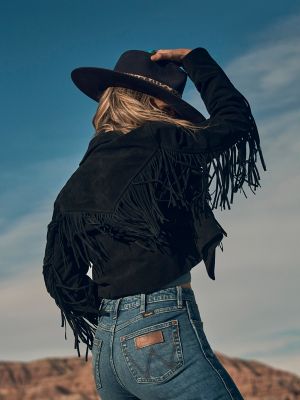 Women's Wrangler Retro® Suede Fringe Jacket in Black