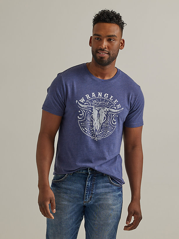 Men's Steer Skull Graphic T-Shirt in Denim