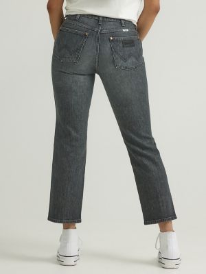 Wrangler wild west high waisted straight leg jean in mid blue