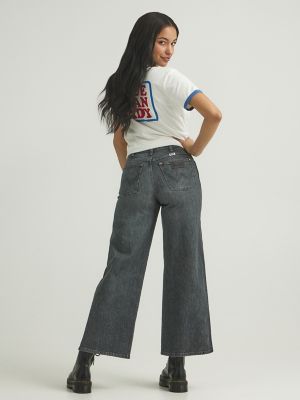 Washed black cropped deals wide leg jeans