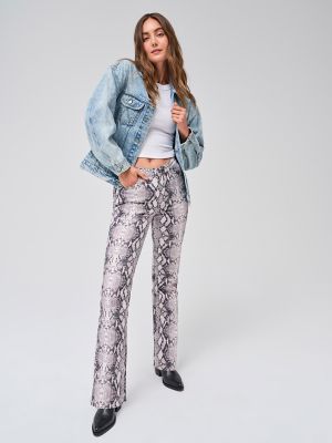 Snake print high waist skinny casual flared pants trousers for women