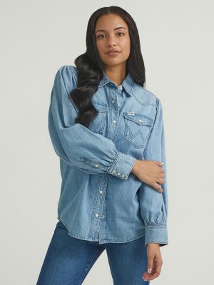 Women's Balloon Sleeve Denim Shirt