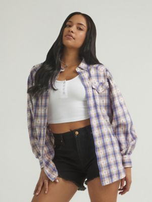 Lucky Brand Plaid Cotton Stretch Flannel Snap-up Western Shirt In