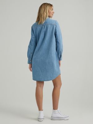 Wrangler Short Sleeve Denim Shirt Dress in Blue