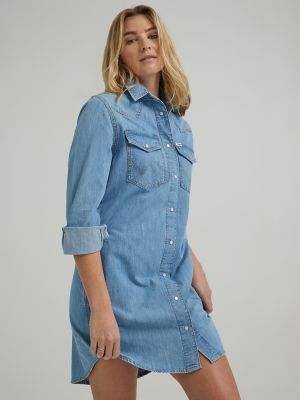 Women's long sleeve 2025 denim shirt dress